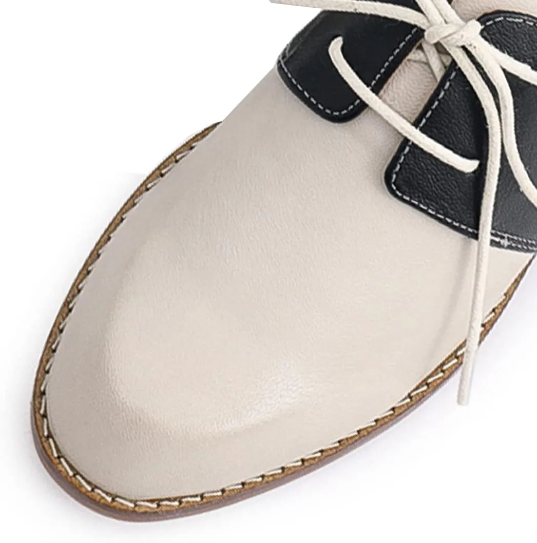 Mona flying Women's Handmade Two Tone Dress Oxfords Derby Comfy Lace up Leather Shoes for Ladies