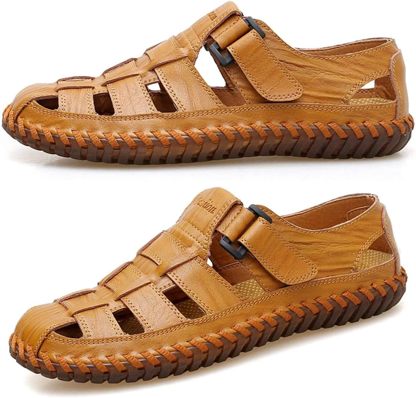 Moodeng Mens Sport Sandals Closed Toe Outdoor Fisherman Shoes Leather Summer Beach Loafters Breathable Anti-Slip
