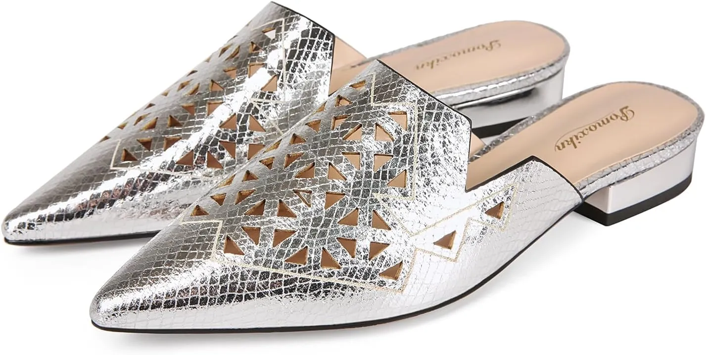 Mules for Women Pointed Toe Backless Mesh Flat Mule Casual Slides Slip On Comfortable Fashion Dress Shoes