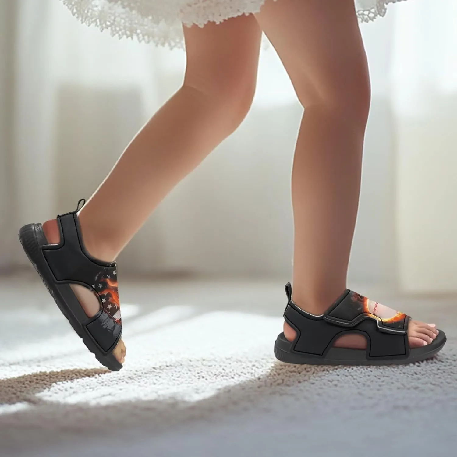Novelty Balls Design Kids Sandals Toddler Summer Sandal Slide with Adjustable Hook and Loop Strap Sport Shoes