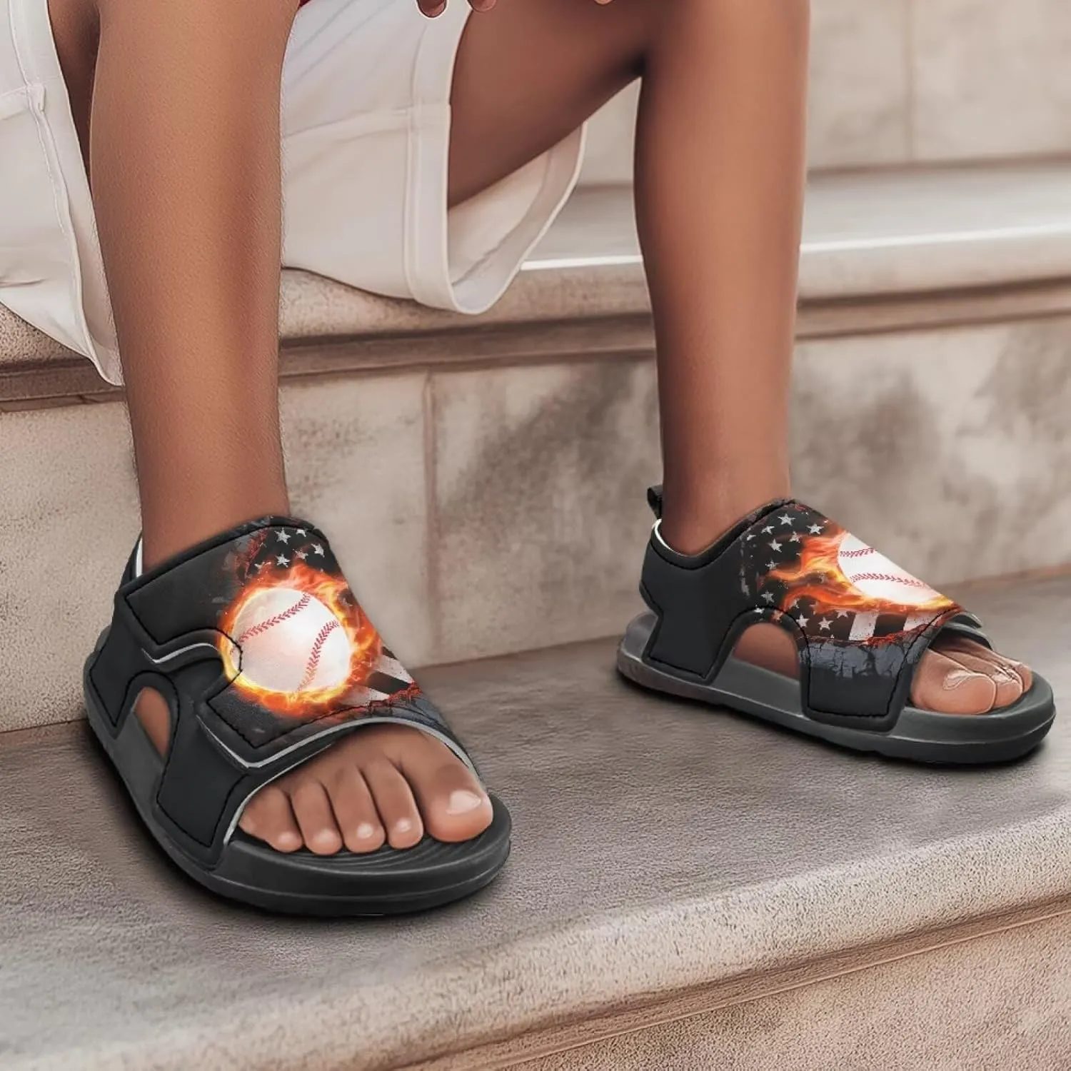 Novelty Balls Design Kids Sandals Toddler Summer Sandal Slide with Adjustable Hook and Loop Strap Sport Shoes