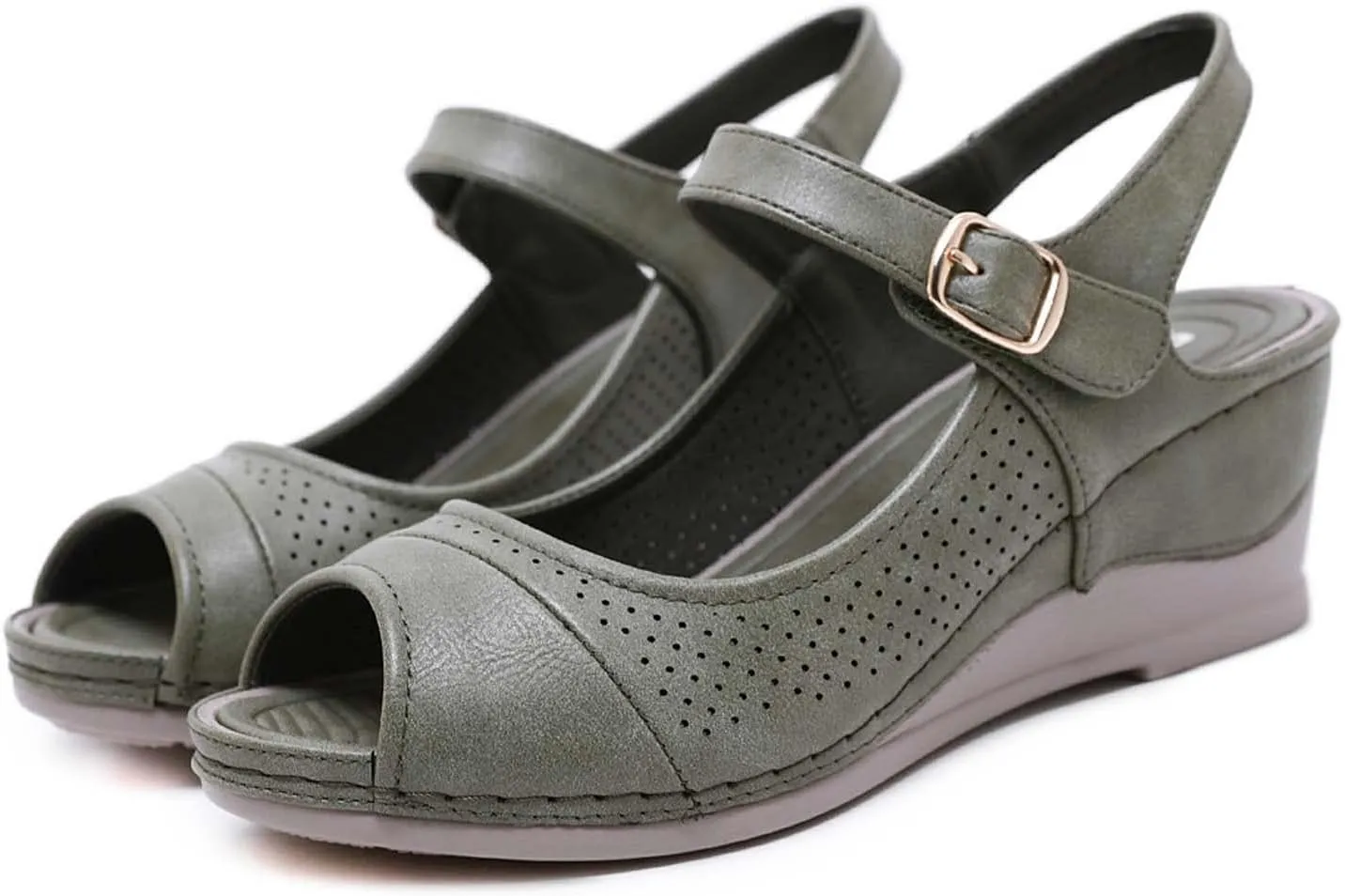 oiangi Women Sandals 2023 Summer Fashion Fish Mouth Open Toe Wedge Sandal Comfortable Ankle Straps Buckle Platform Sandalias Breathable Mesh Beach Shoes