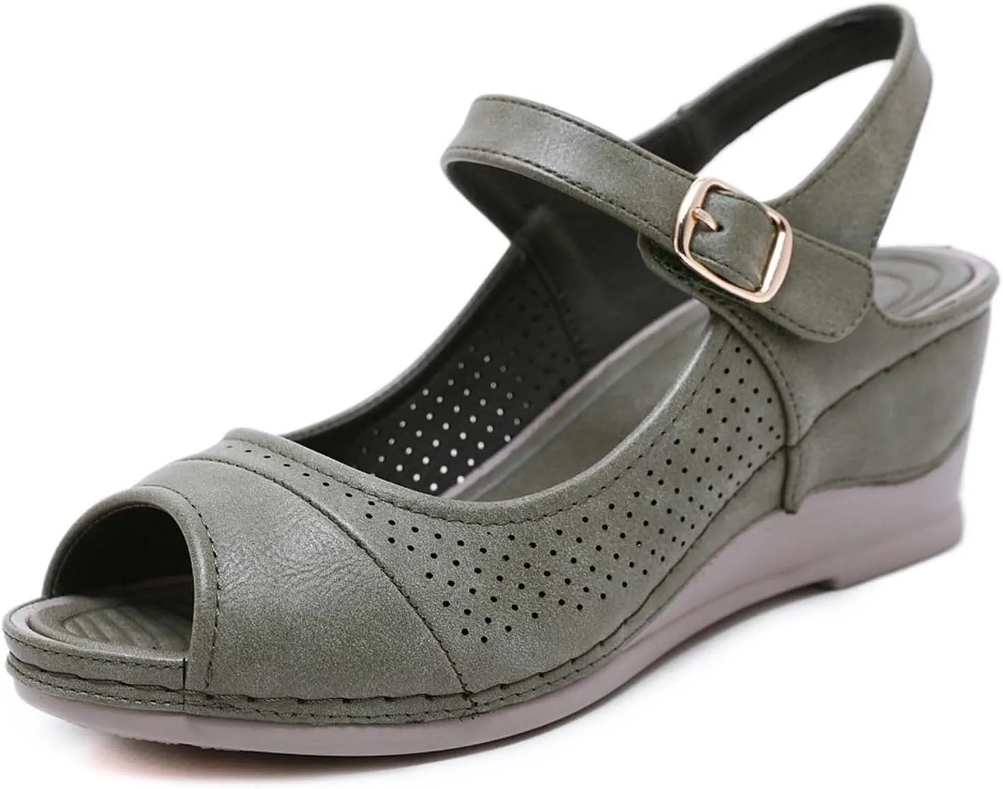 oiangi Women Sandals 2023 Summer Fashion Fish Mouth Open Toe Wedge Sandal Comfortable Ankle Straps Buckle Platform Sandalias Breathable Mesh Beach Shoes