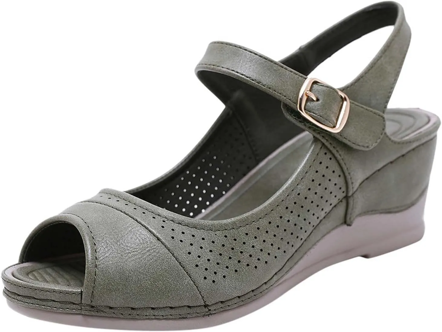 oiangi Women Sandals 2023 Summer Fashion Fish Mouth Open Toe Wedge Sandal Comfortable Ankle Straps Buckle Platform Sandalias Breathable Mesh Beach Shoes