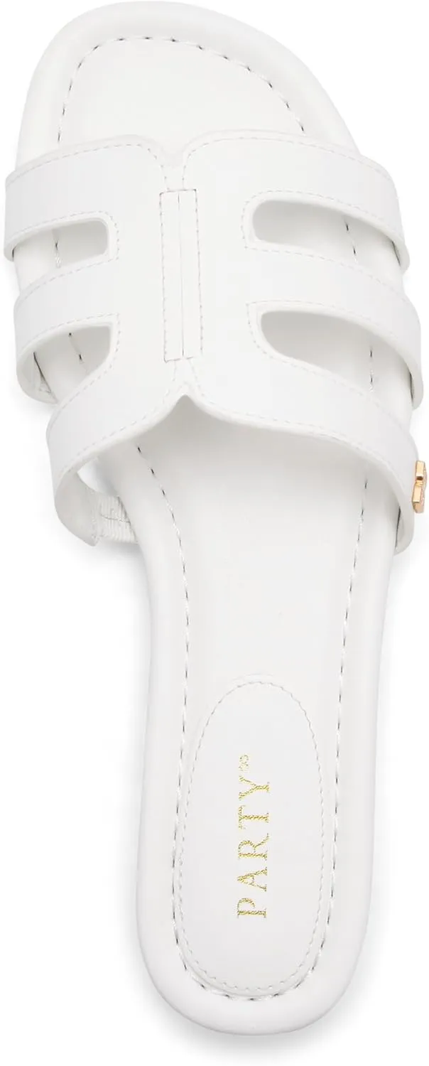 PARTY Women's Slide Sandals - Summer Open Toe H-Band Flat Sandal for Women, Slip On Casual Dressy Beach Ladies Sandal