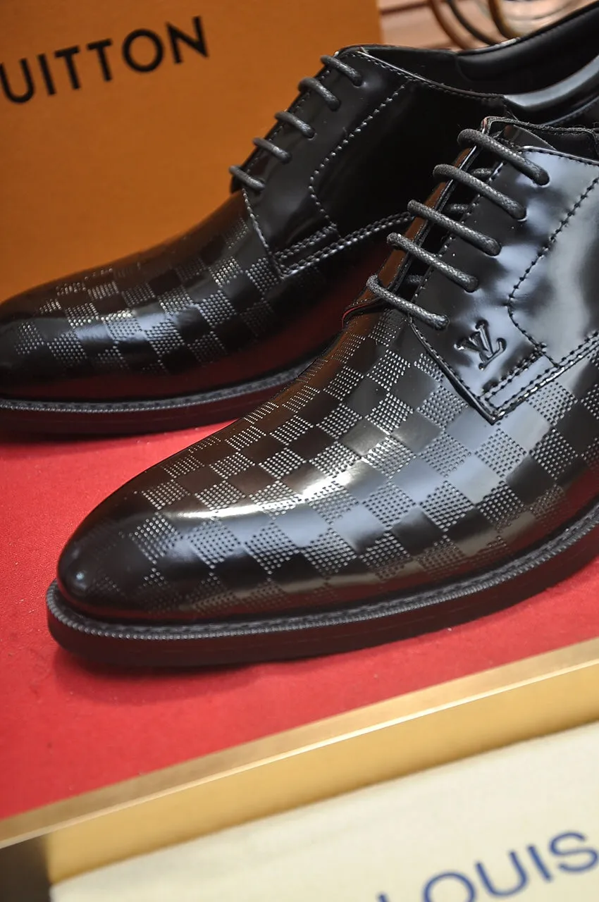 Patterned Leather Black Derby Shoes