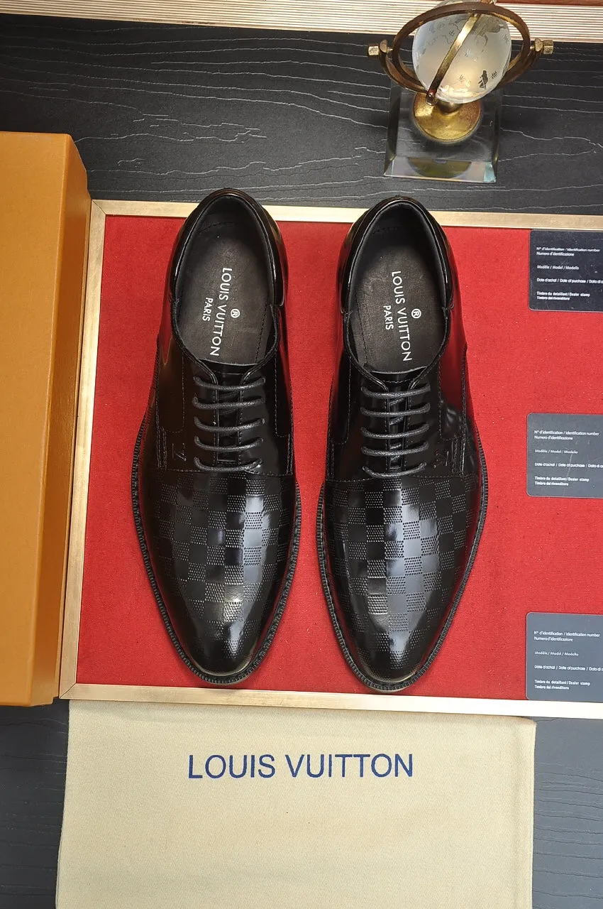 Patterned Leather Black Derby Shoes