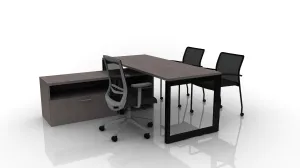 Pivit Frame 72x30 Straight Desk with Low Credenza, Derby, and Match Mobile Chairs