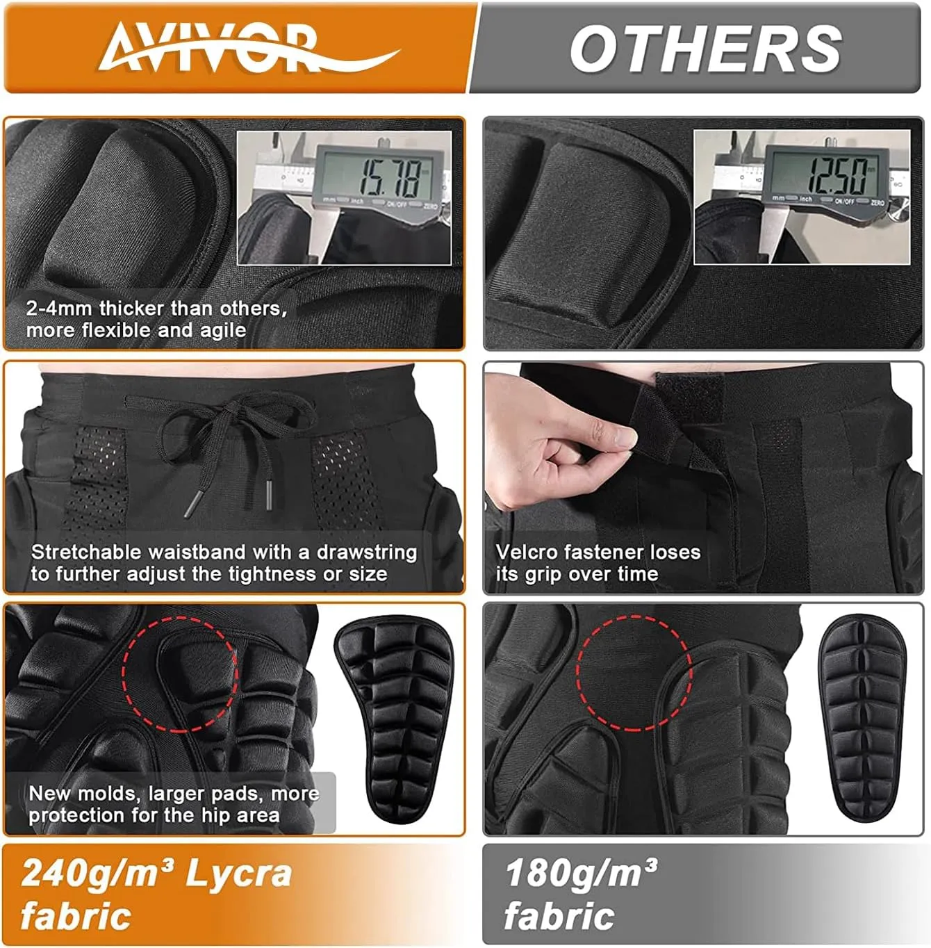 Protective Padded Shorts for Snowboard,Skate and Ski,Thick Protection for Hip,Butt and Tailbone
