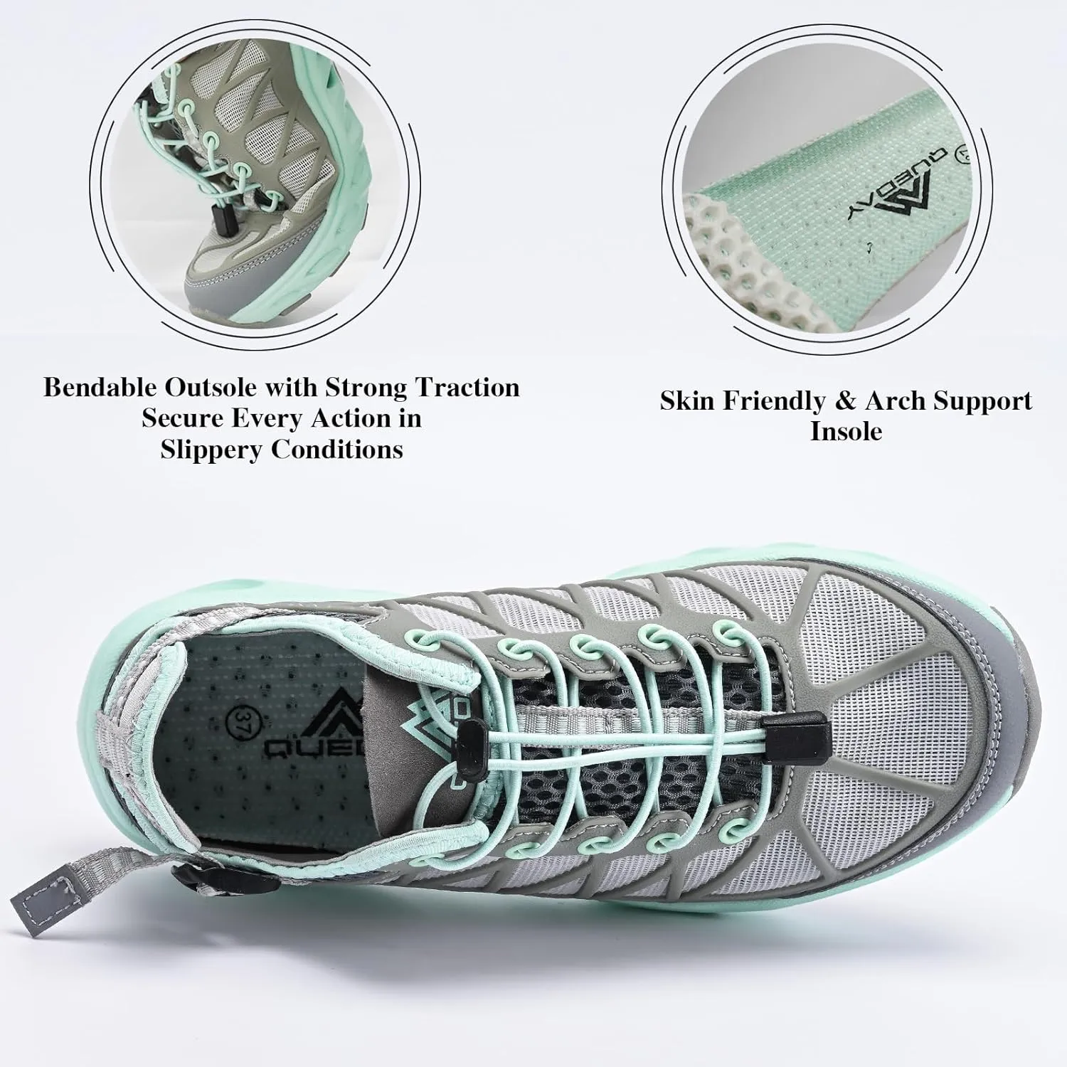 Queday Men's Women's Amphibious Water Shoes Closed Toe Hiking Sandals Summer Outdoor Water Sandal Non-Slip River Shoes Quick Drying
