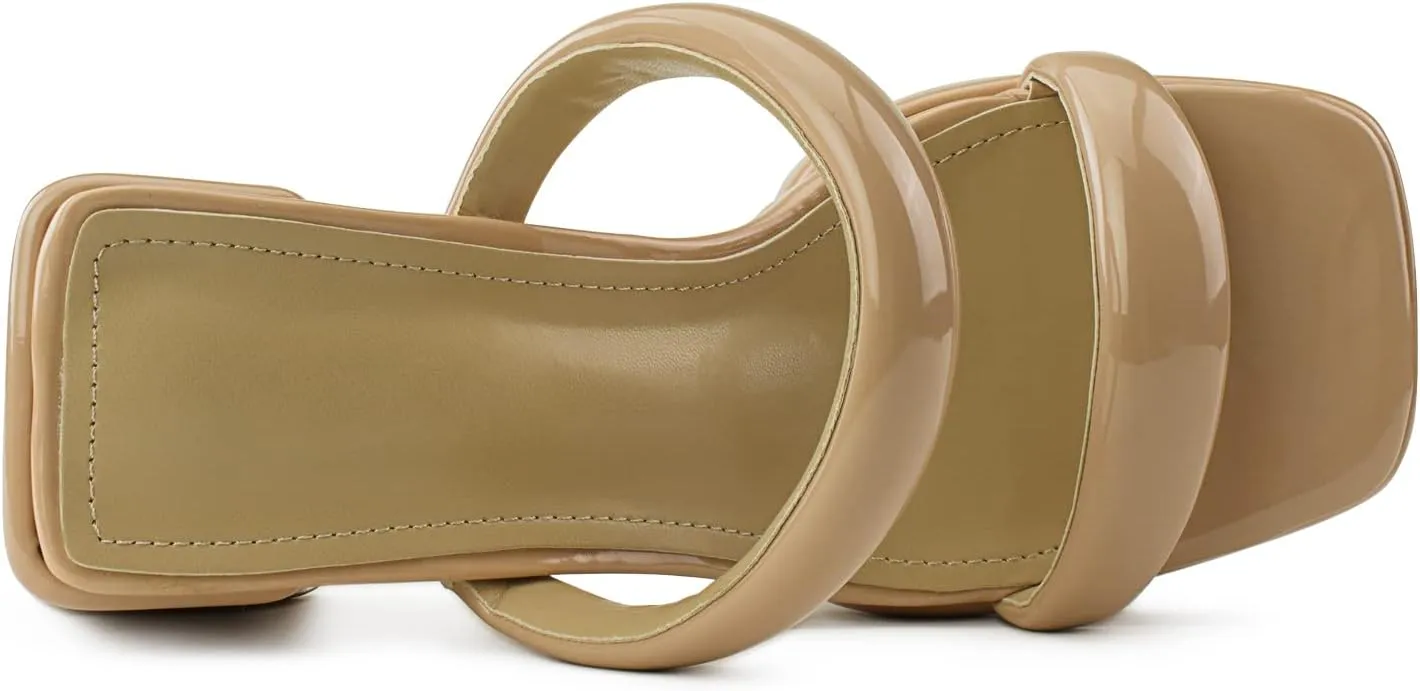 RF ROOM OF FASHION Double Strap Open Square Toe Flare Chunky Platform Heel Mule Dress Sandals