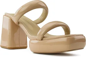 RF ROOM OF FASHION Double Strap Open Square Toe Flare Chunky Platform Heel Mule Dress Sandals