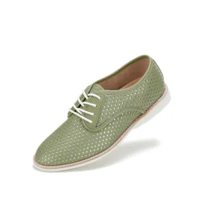ROLLIE Derby Punch Overlay Shoe - Olive Silver