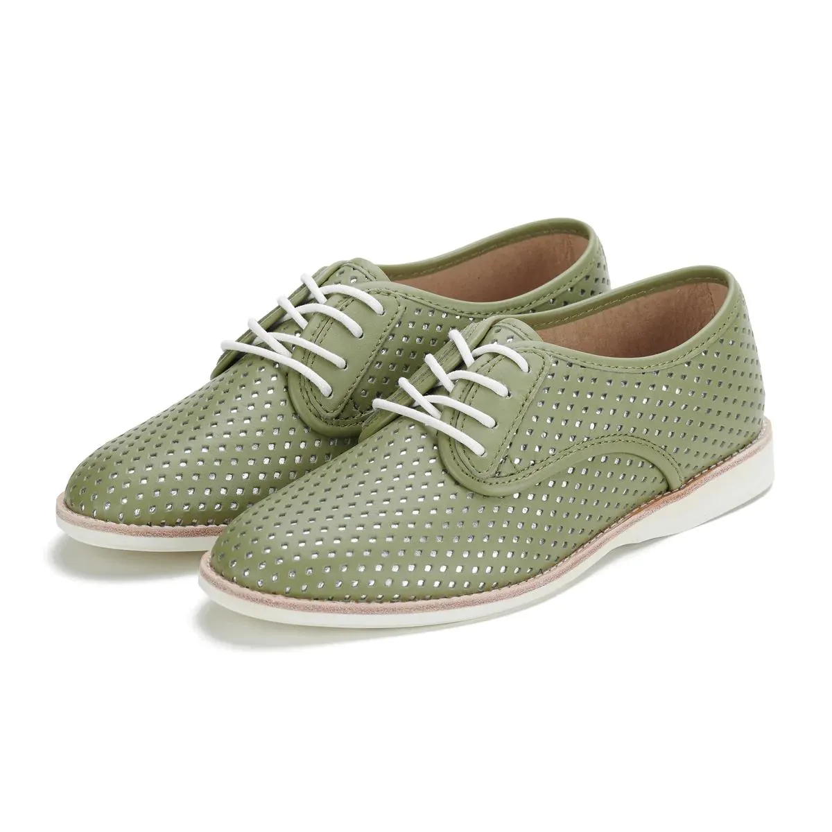 ROLLIE Derby Punch Overlay Shoe - Olive Silver