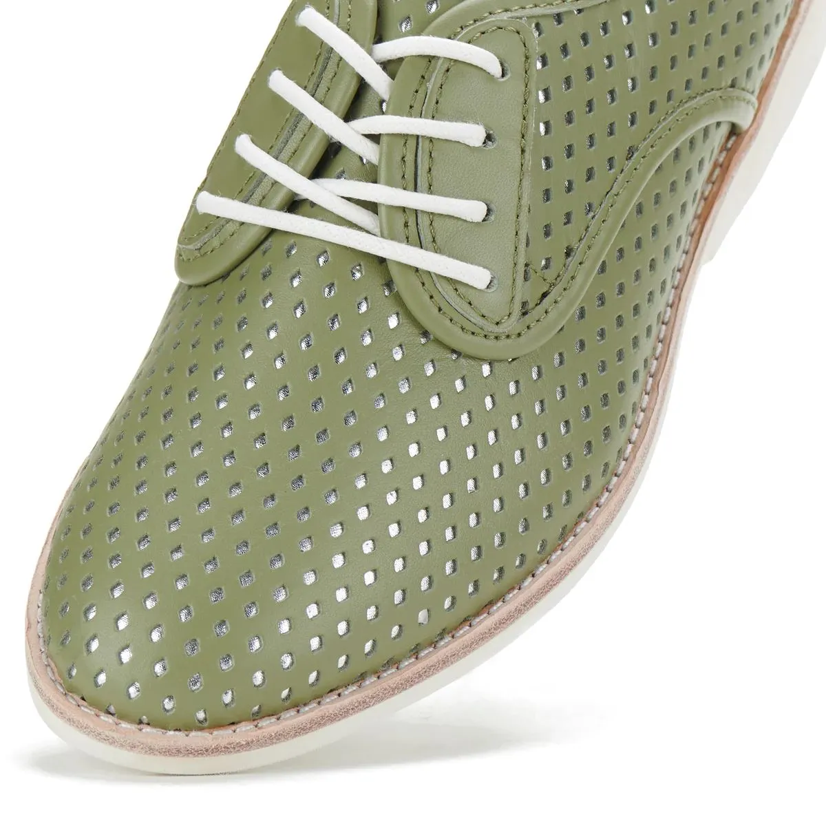 ROLLIE Derby Punch Overlay Shoe - Olive Silver