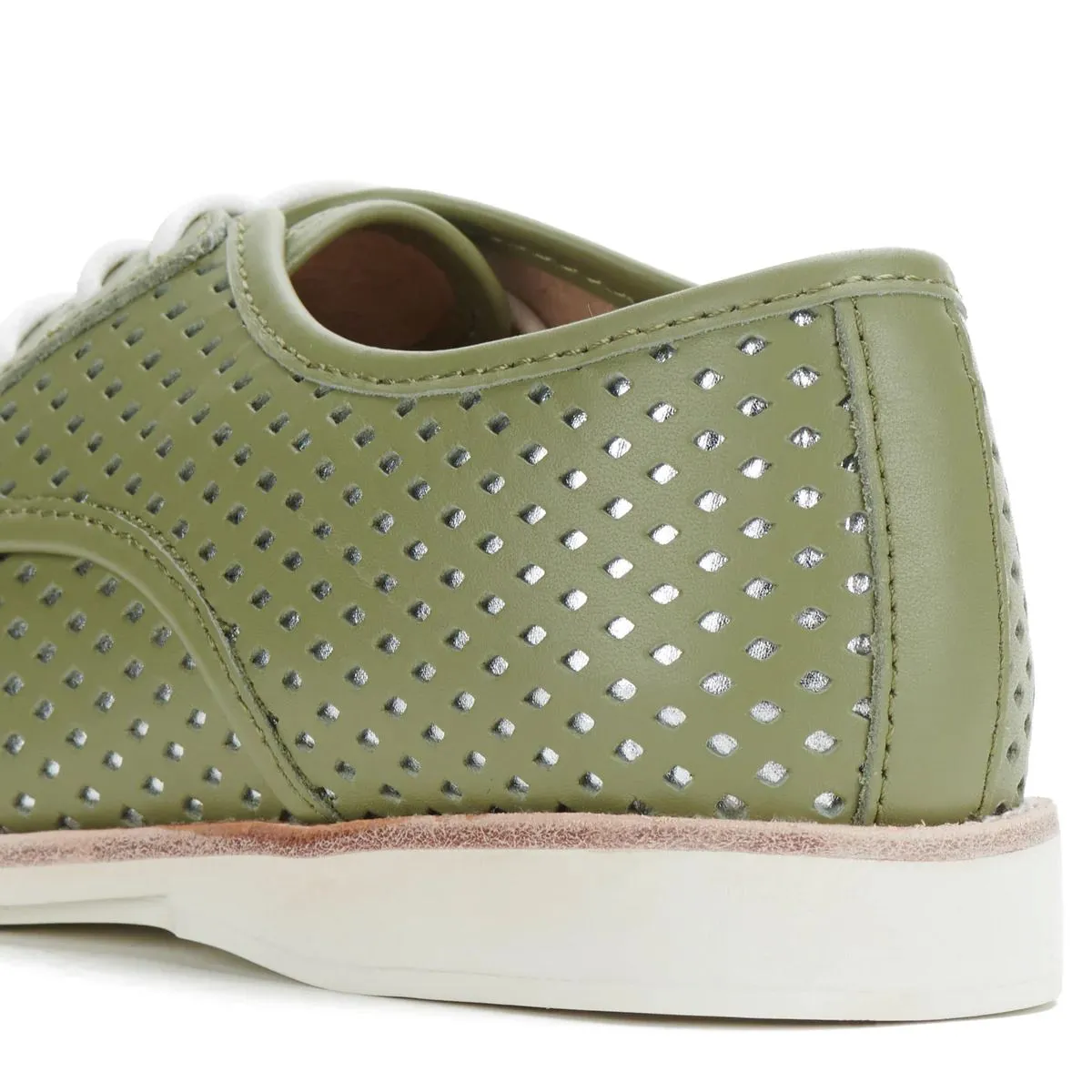 ROLLIE Derby Punch Overlay Shoe - Olive Silver