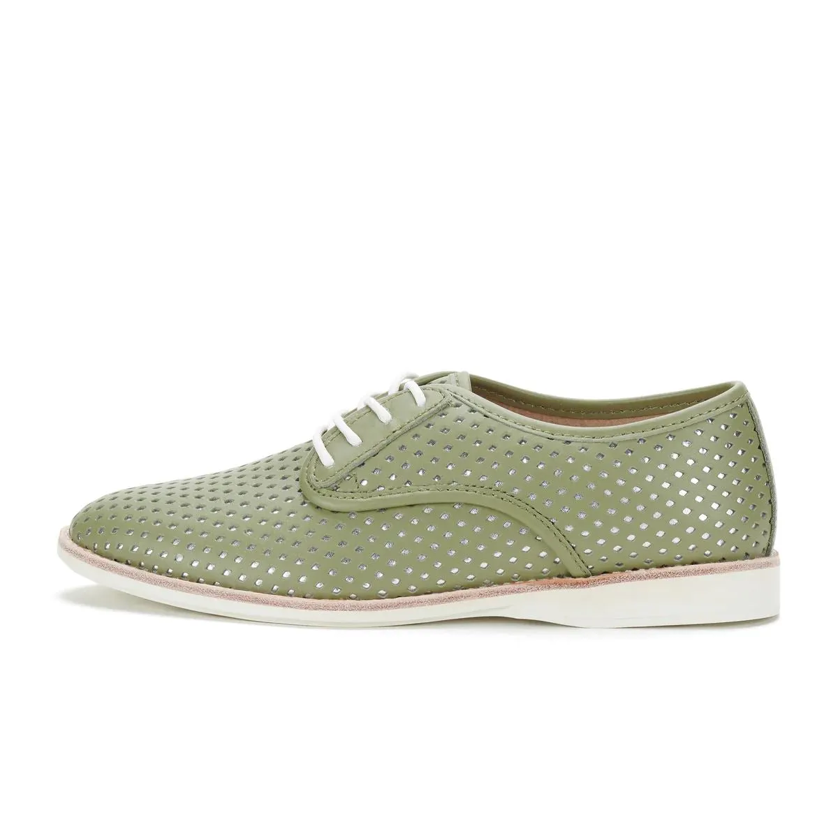 ROLLIE Derby Punch Overlay Shoe - Olive Silver