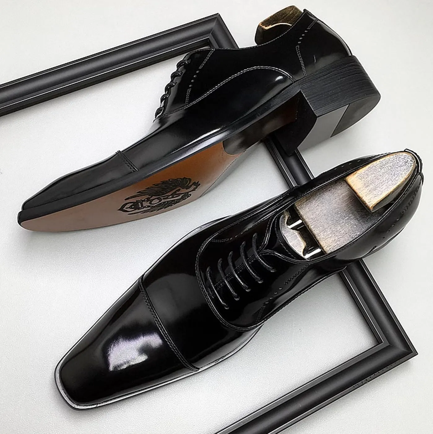 Santimon Men's Handcrafted Oxford Dress Shoes | Genuine Leather Brogue Derby for Business/Wedding/Tuxedo | Cushioned Outsole Formal Shoes | Prom & Casual Luxury Footwear
