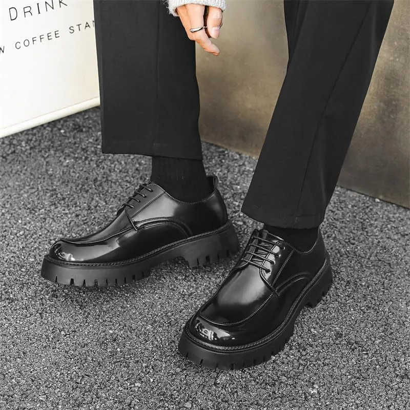 Santimon Men's Leather Lace Up Platform Oxfords Moc Toe Chunky Lug Sole Added Height Casual Derby Shoes Classic Work Office Business Dress Shoes
