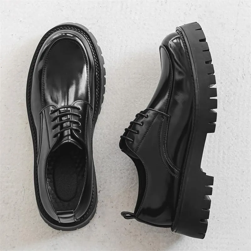Santimon Men's Leather Lace Up Platform Oxfords Moc Toe Chunky Lug Sole Added Height Casual Derby Shoes Classic Work Office Business Dress Shoes