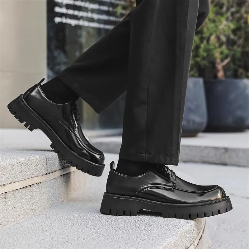 Santimon Men's Leather Lace Up Platform Oxfords Moc Toe Chunky Lug Sole Added Height Casual Derby Shoes Classic Work Office Business Dress Shoes