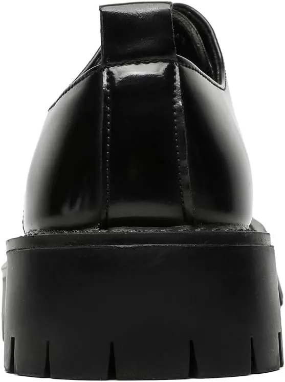Santimon Men's Leather Lace Up Platform Oxfords Moc Toe Chunky Lug Sole Added Height Casual Derby Shoes Classic Work Office Business Dress Shoes