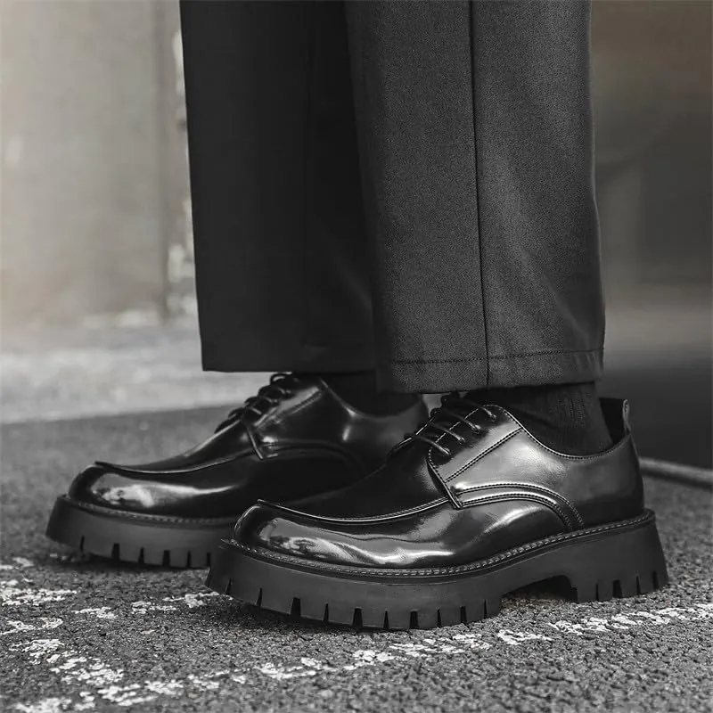 Santimon Men's Leather Lace Up Platform Oxfords Moc Toe Chunky Lug Sole Added Height Casual Derby Shoes Classic Work Office Business Dress Shoes