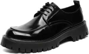 Santimon Men's Leather Lace Up Platform Oxfords Moc Toe Chunky Lug Sole Added Height Casual Derby Shoes Classic Work Office Business Dress Shoes