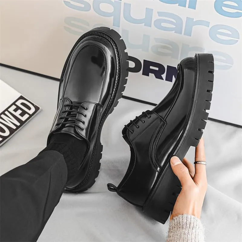 Santimon Men's Leather Lace Up Platform Oxfords Moc Toe Chunky Lug Sole Added Height Casual Derby Shoes Classic Work Office Business Dress Shoes