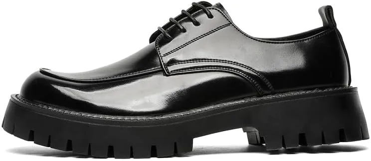 Santimon Men's Leather Lace Up Platform Oxfords Moc Toe Chunky Lug Sole Added Height Casual Derby Shoes Classic Work Office Business Dress Shoes