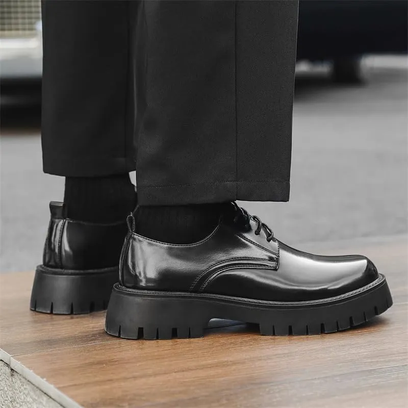 Santimon Men's Leather Lace Up Platform Oxfords Round Toe Chunky Lug Sole Added Height Casual Derby Shoes Classic Work Office Business Dress Shoes