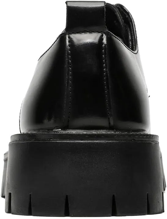 Santimon Men's Leather Lace Up Platform Oxfords Round Toe Chunky Lug Sole Added Height Casual Derby Shoes Classic Work Office Business Dress Shoes