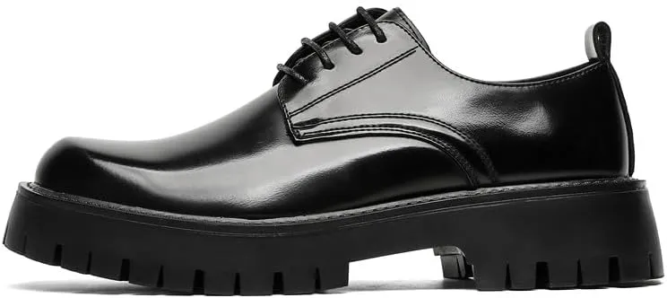 Santimon Men's Leather Lace Up Platform Oxfords Round Toe Chunky Lug Sole Added Height Casual Derby Shoes Classic Work Office Business Dress Shoes