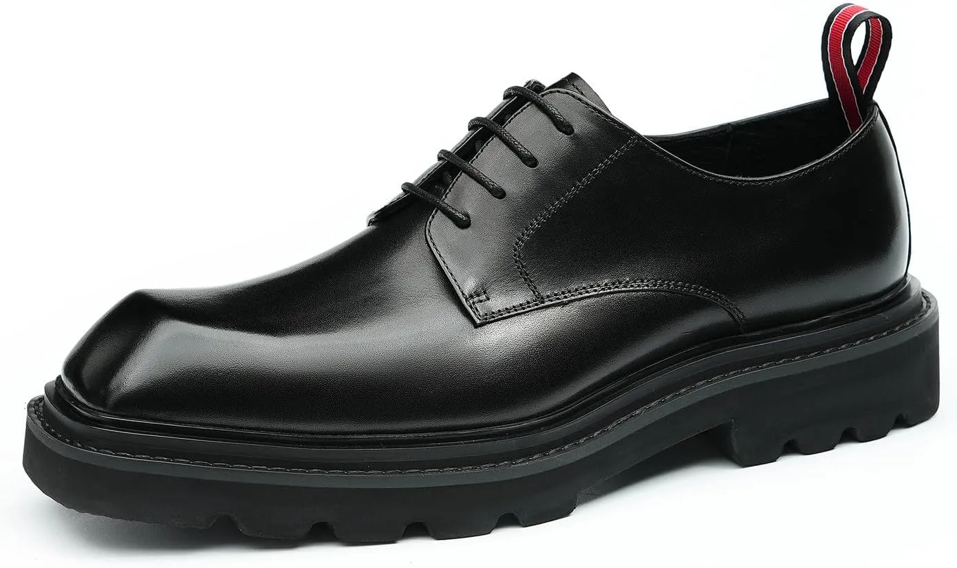 Santimon Mens Oxfords Brown and Black Dress Shoes Formal Business Lightweight Square Toe Derby Wedding Prom Casual Leather Shoes for Men