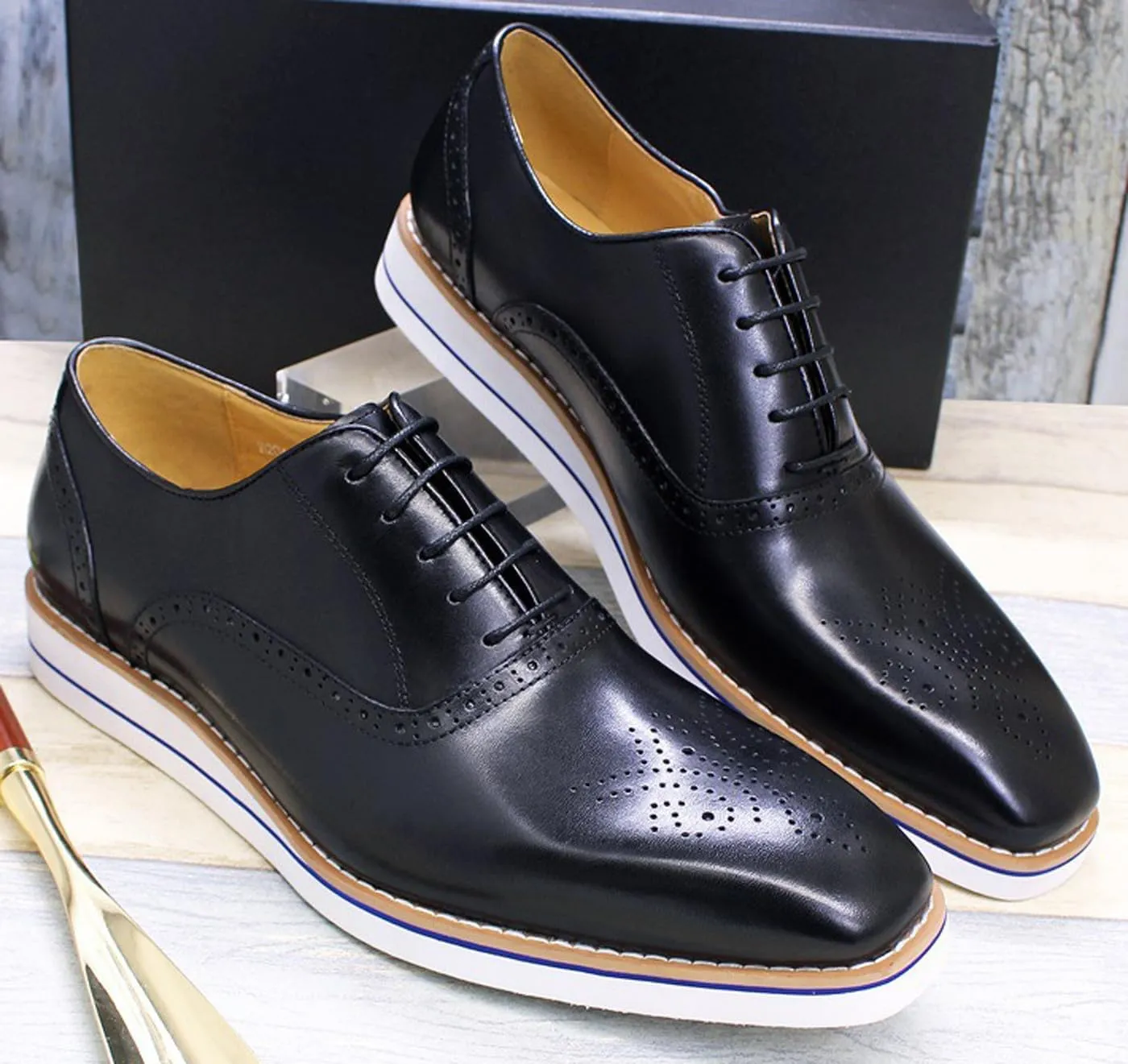 Santimon Men's Oxfords Formal Dress Genunie Leather Wingtips Brogues Suit Shoes Men's Fashion Prom Wedding Business Causal Flat Derby Comfortable Tuxedo Shoes for Men