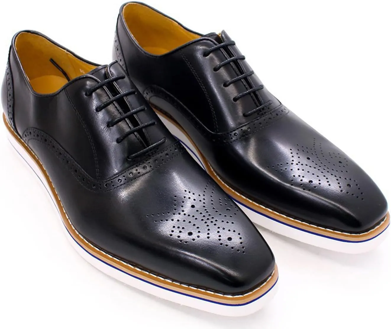 Santimon Men's Oxfords Formal Dress Genunie Leather Wingtips Brogues Suit Shoes Men's Fashion Prom Wedding Business Causal Flat Derby Comfortable Tuxedo Shoes for Men