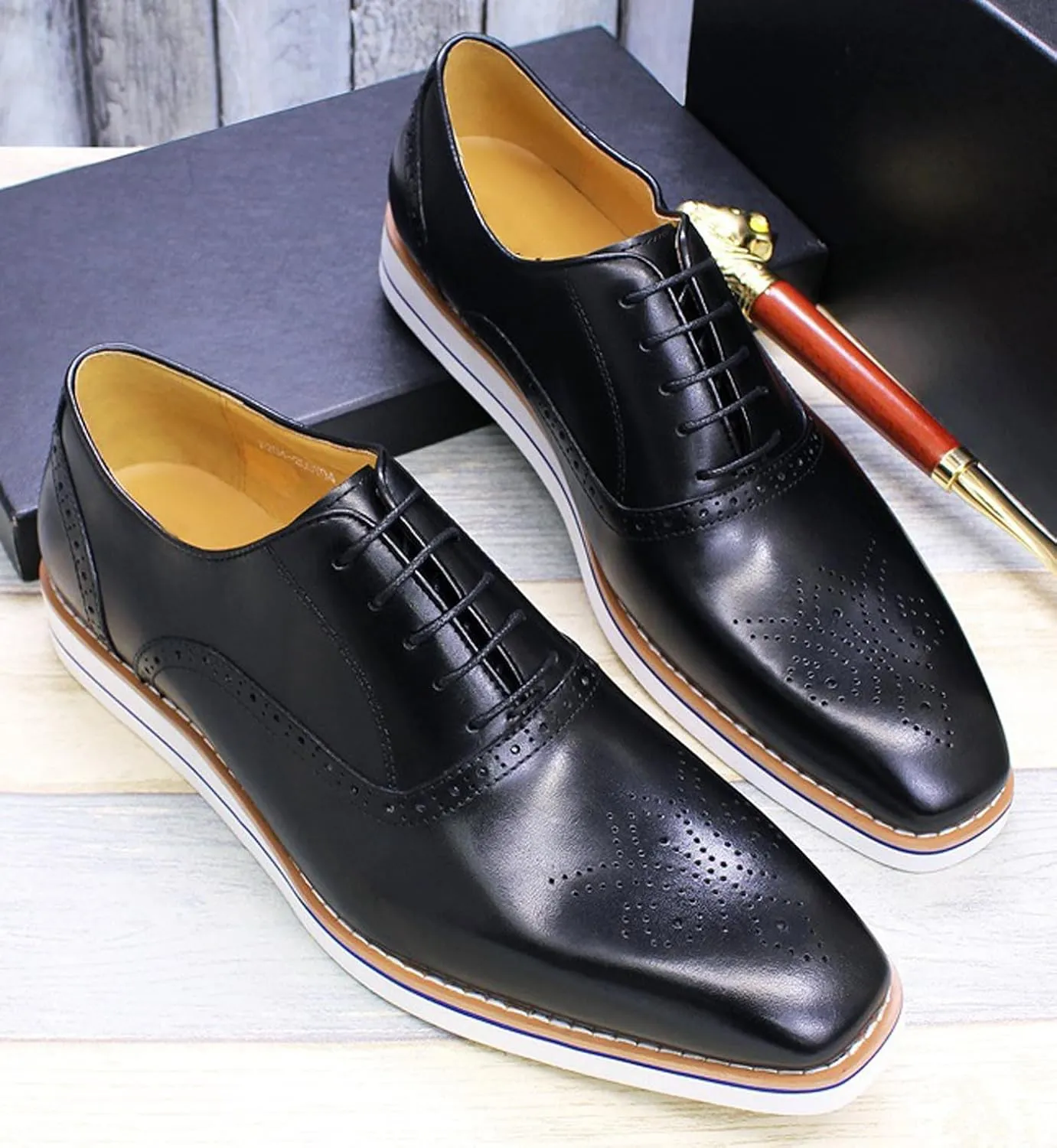 Santimon Men's Oxfords Formal Dress Genunie Leather Wingtips Brogues Suit Shoes Men's Fashion Prom Wedding Business Causal Flat Derby Comfortable Tuxedo Shoes for Men