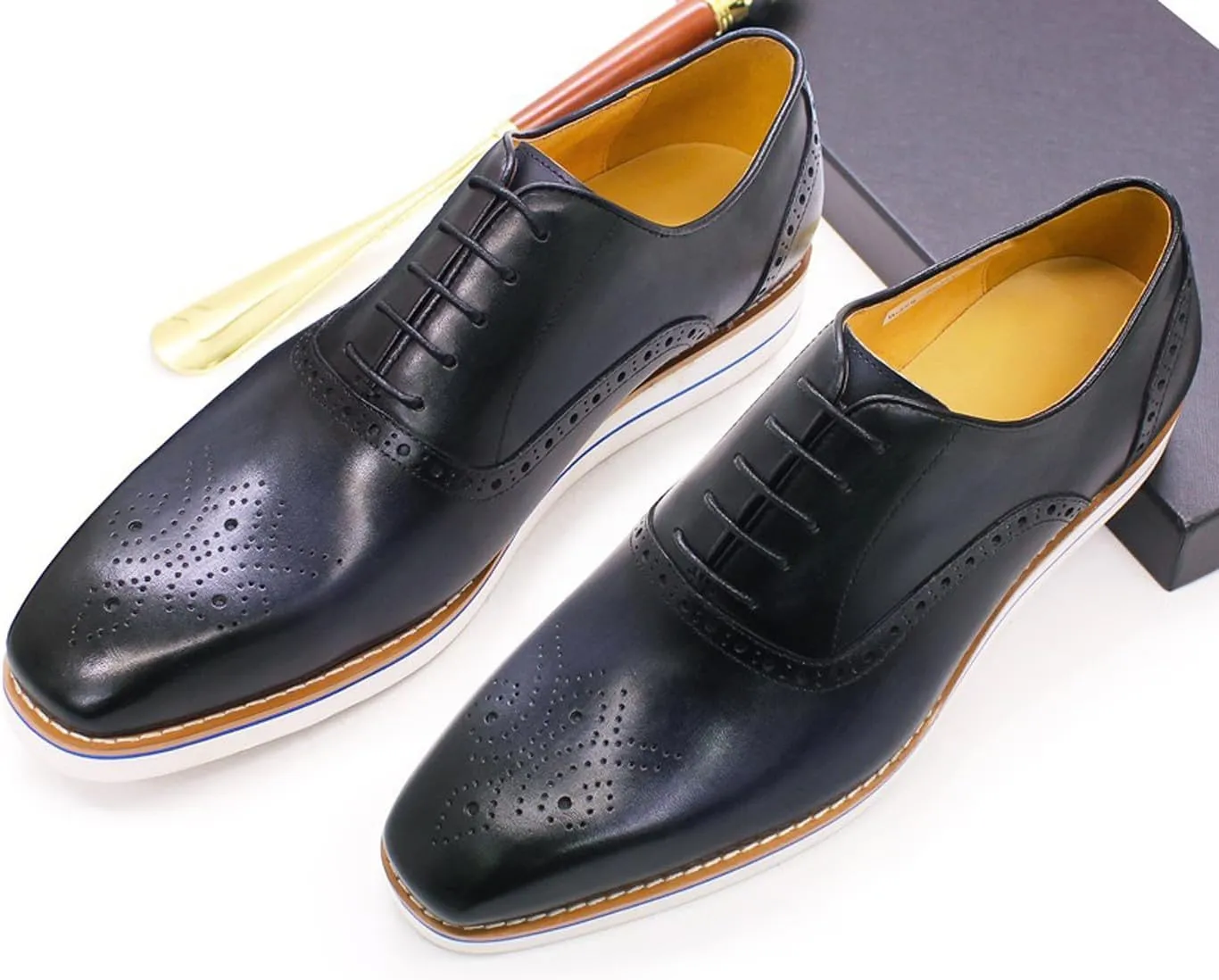 Santimon Men's Oxfords Formal Dress Genunie Leather Wingtips Brogues Suit Shoes Men's Fashion Prom Wedding Business Causal Flat Derby Comfortable Tuxedo Shoes for Men