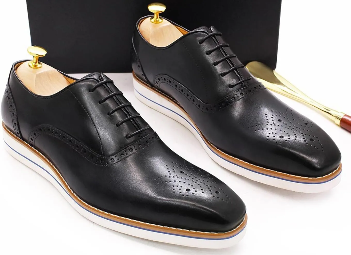 Santimon Men's Oxfords Formal Dress Genunie Leather Wingtips Brogues Suit Shoes Men's Fashion Prom Wedding Business Causal Flat Derby Comfortable Tuxedo Shoes for Men