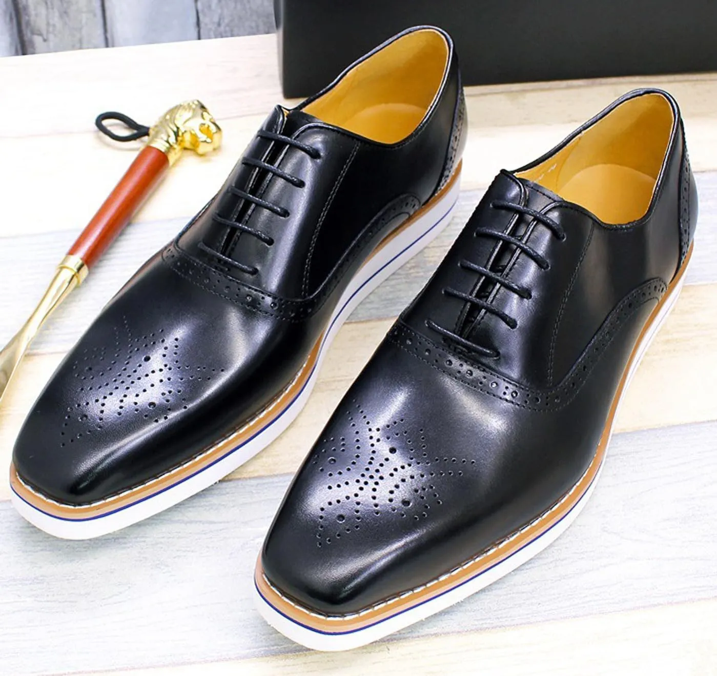 Santimon Men's Oxfords Formal Dress Genunie Leather Wingtips Brogues Suit Shoes Men's Fashion Prom Wedding Business Causal Flat Derby Comfortable Tuxedo Shoes for Men