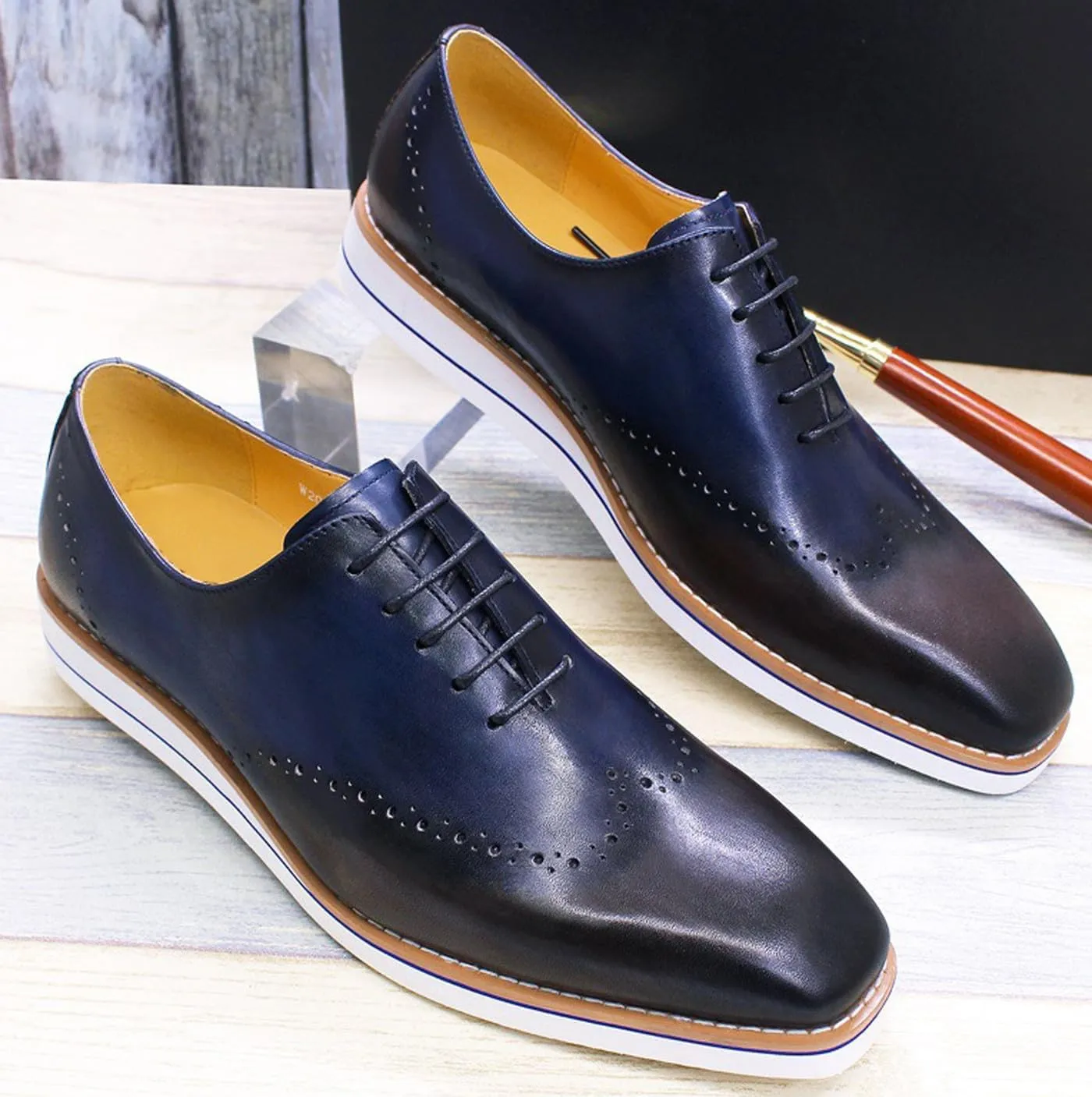 Santimon Mens Oxfords Formal Dress Suit Shoes Genunie Leather Plain Toe Brogues Modern Prom Derby Men's Prom Wedding Business Causal Fashion Comfortable Tuxedo Shoes for Men