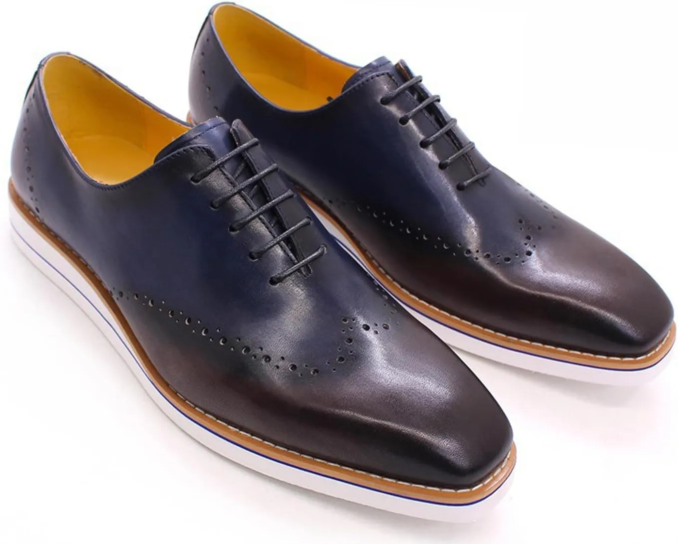 Santimon Mens Oxfords Formal Dress Suit Shoes Genunie Leather Plain Toe Brogues Modern Prom Derby Men's Prom Wedding Business Causal Fashion Comfortable Tuxedo Shoes for Men