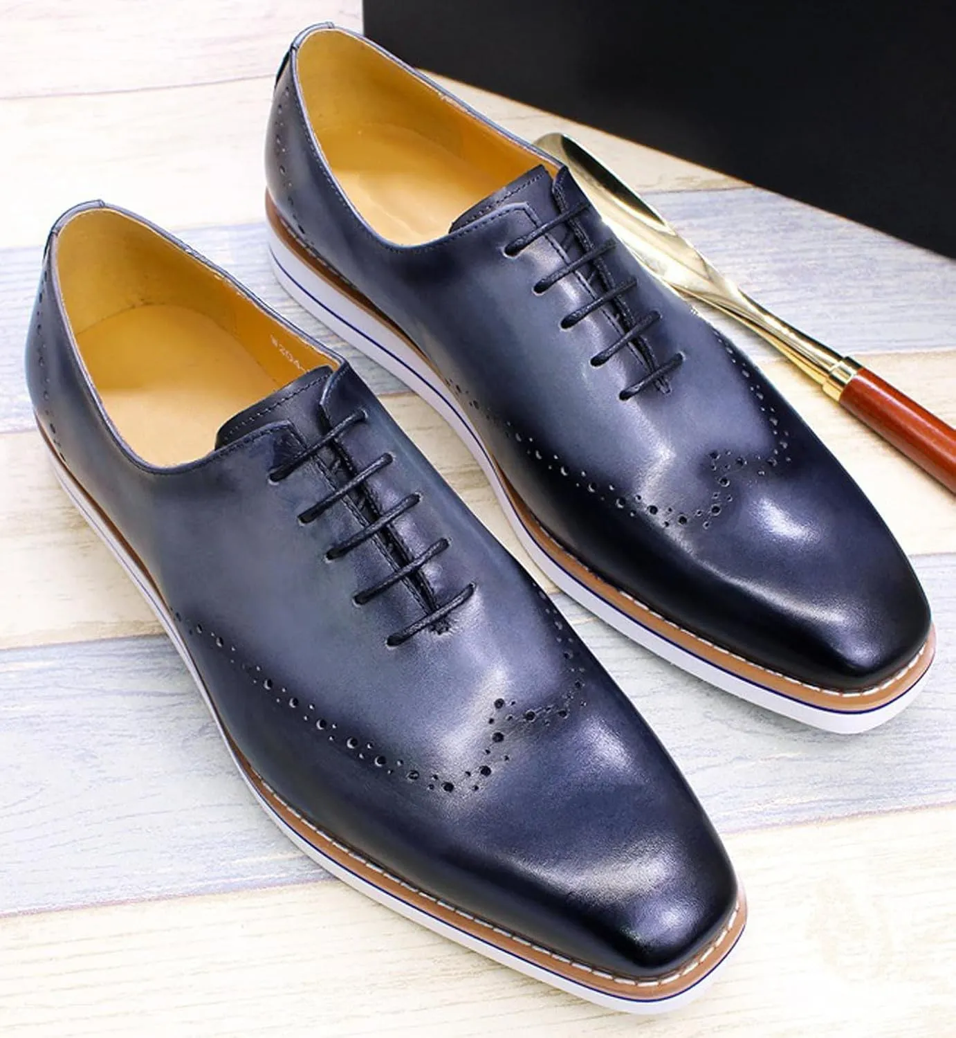 Santimon Mens Oxfords Formal Dress Suit Shoes Genunie Leather Plain Toe Brogues Modern Prom Derby Men's Prom Wedding Business Causal Fashion Comfortable Tuxedo Shoes for Men