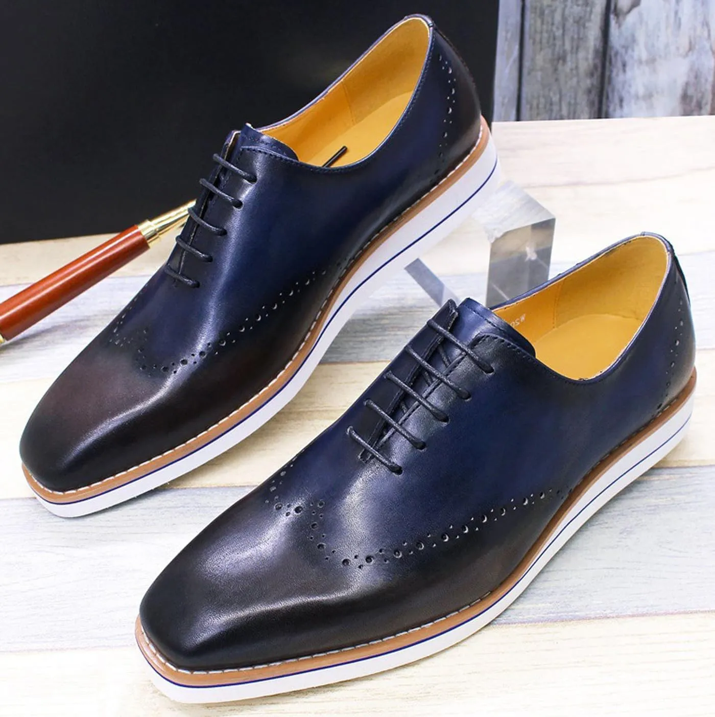Santimon Mens Oxfords Formal Dress Suit Shoes Genunie Leather Plain Toe Brogues Modern Prom Derby Men's Prom Wedding Business Causal Fashion Comfortable Tuxedo Shoes for Men