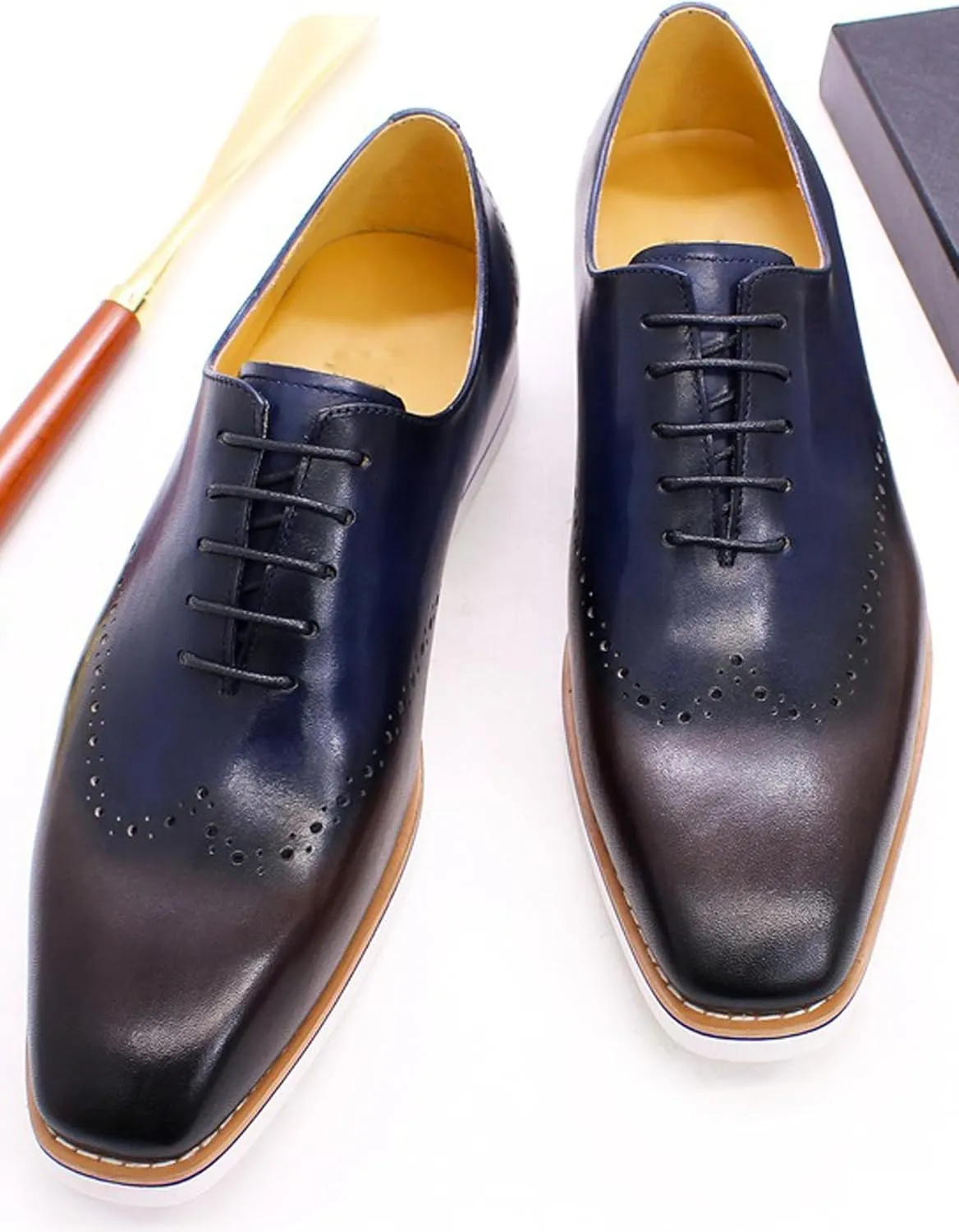 Santimon Mens Oxfords Formal Dress Suit Shoes Genunie Leather Plain Toe Brogues Modern Prom Derby Men's Prom Wedding Business Causal Fashion Comfortable Tuxedo Shoes for Men