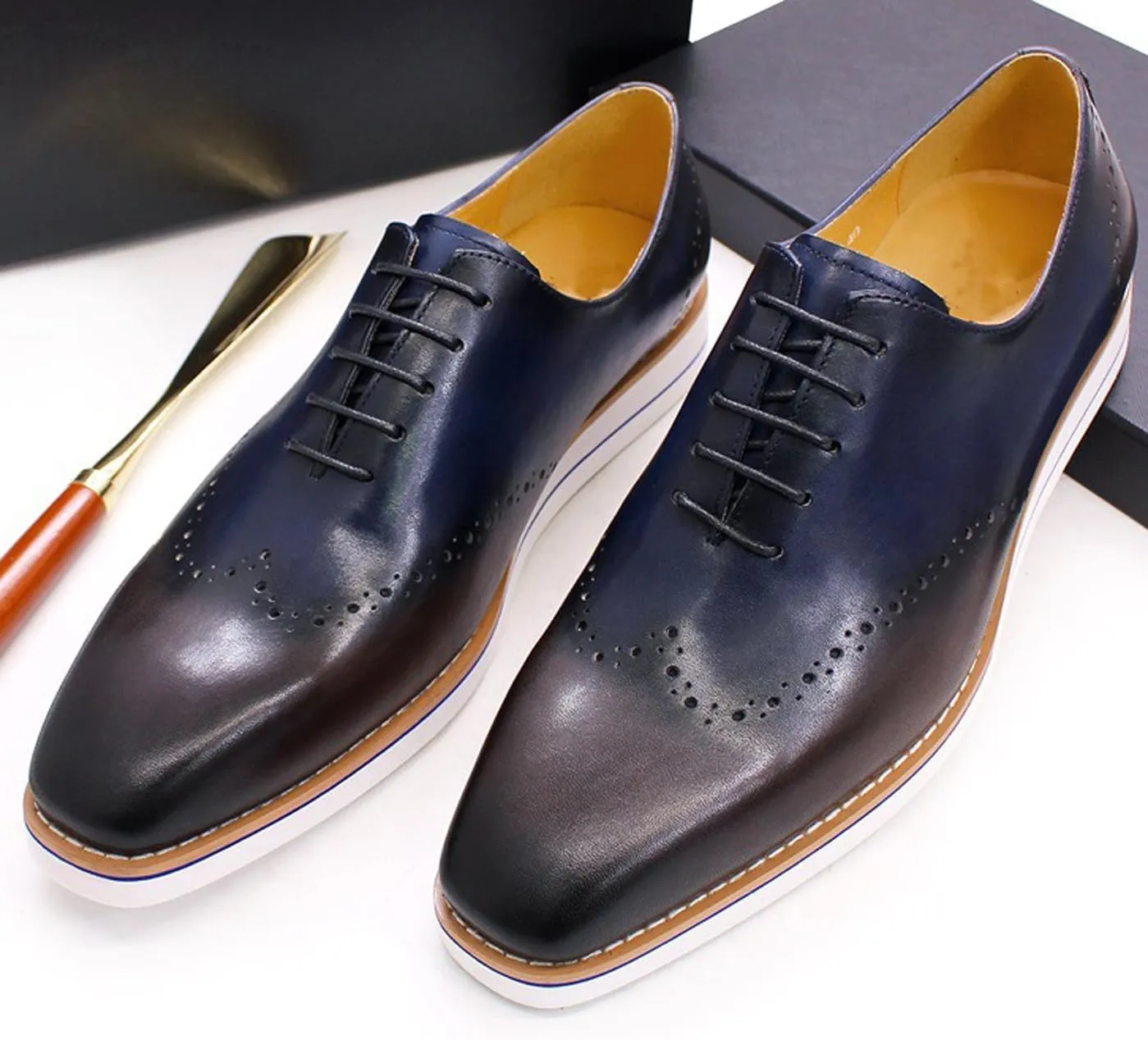 Santimon Mens Oxfords Formal Dress Suit Shoes Genunie Leather Plain Toe Brogues Modern Prom Derby Men's Prom Wedding Business Causal Fashion Comfortable Tuxedo Shoes for Men