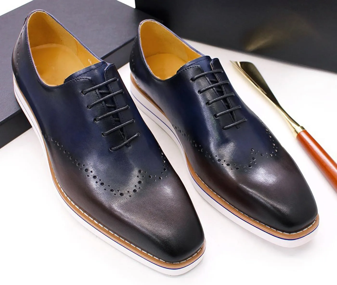 Santimon Mens Oxfords Formal Dress Suit Shoes Genunie Leather Plain Toe Brogues Modern Prom Derby Men's Prom Wedding Business Causal Fashion Comfortable Tuxedo Shoes for Men