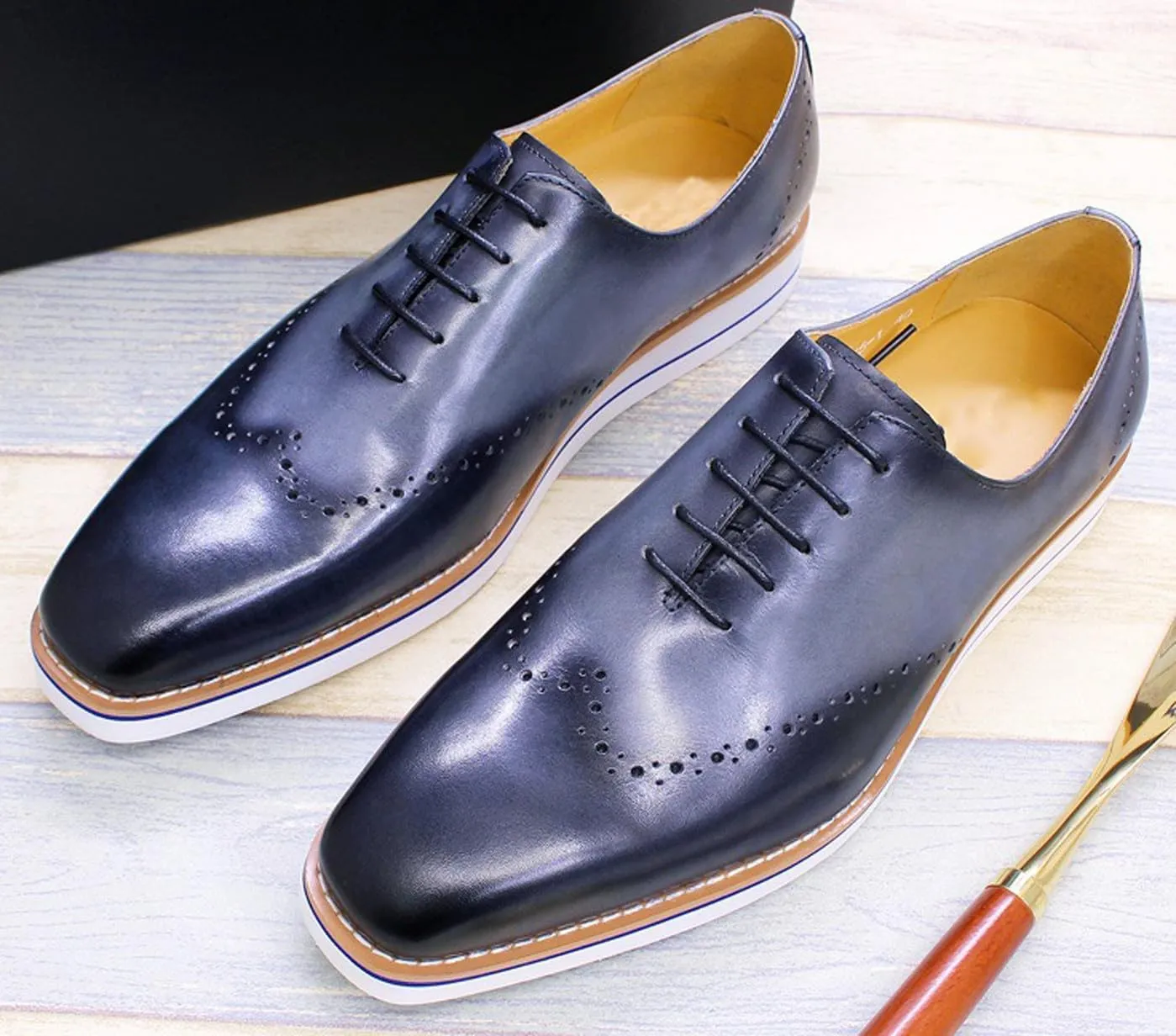 Santimon Mens Oxfords Formal Dress Suit Shoes Genunie Leather Plain Toe Brogues Modern Prom Derby Men's Prom Wedding Business Causal Fashion Comfortable Tuxedo Shoes for Men