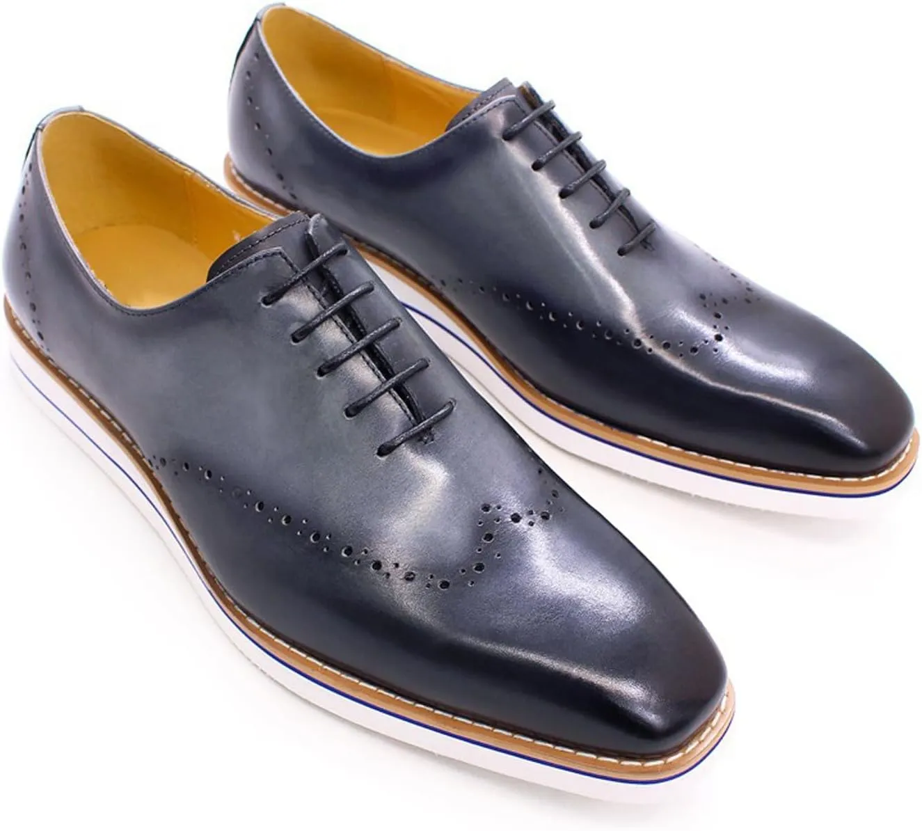 Santimon Mens Oxfords Formal Dress Suit Shoes Genunie Leather Plain Toe Brogues Modern Prom Derby Men's Prom Wedding Business Causal Fashion Comfortable Tuxedo Shoes for Men