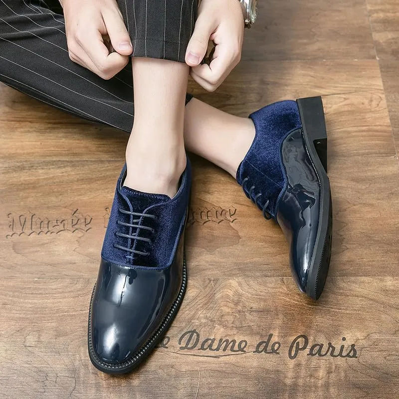 Santimon Men's Patent Tuxedo Dress Shoes Classic Lace-up Formal Oxfords Velvet Business Office Derby Shoes for Men